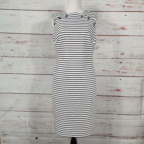 TOMMY HILFIGER Sleeveless Striped Nautical Sheath Dress Navy And White Size 8 - Picture 3 of 9